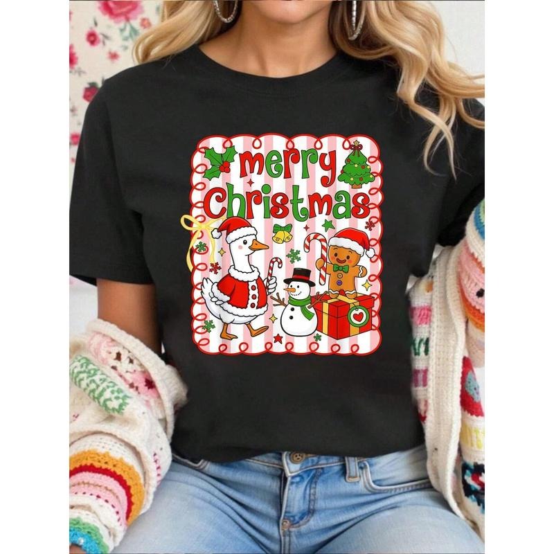100% Cotton Women Merry Christmas Funny Merry Goosemas Christmas Silly Goose T-Shirt Graphic Tees Women Hoodie, Sweatshirt