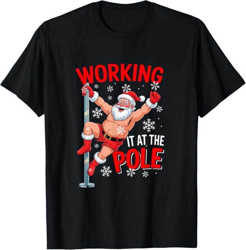 100% Cotton Working at Pole Xmas Santa Dancing Funny Joke Dirty Adult T-Shirt Hoodie, Sweatshirt | UrbanDripWear.com