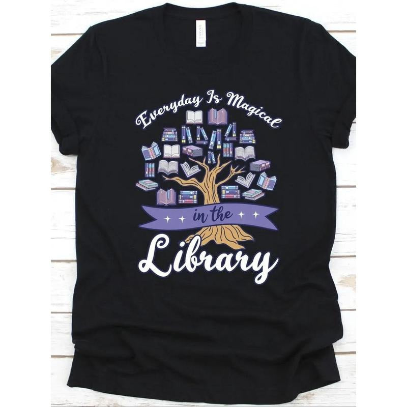 100% Pure, Magical Pattern Printed T-Shirt in The Library, Fashionable Women'S Spring And Summer Round Neck Short Sleeved...