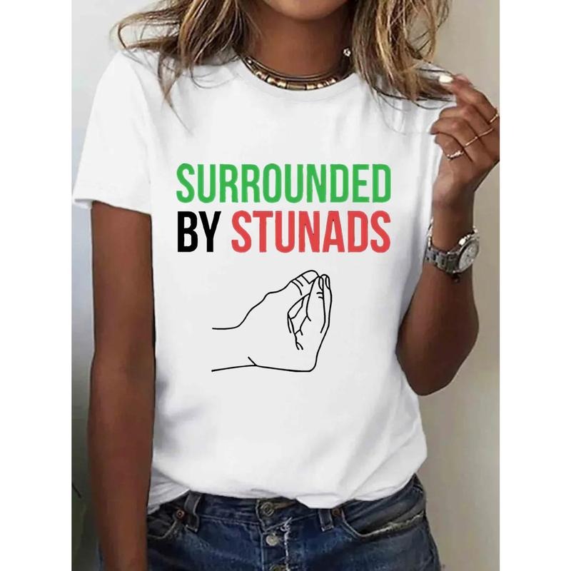 100% Pure, Shocked And Surrounded Pattern Printed T-Shirt, Spring And Summer Round Neck Short Sleeved Women'S T-Shirt,...