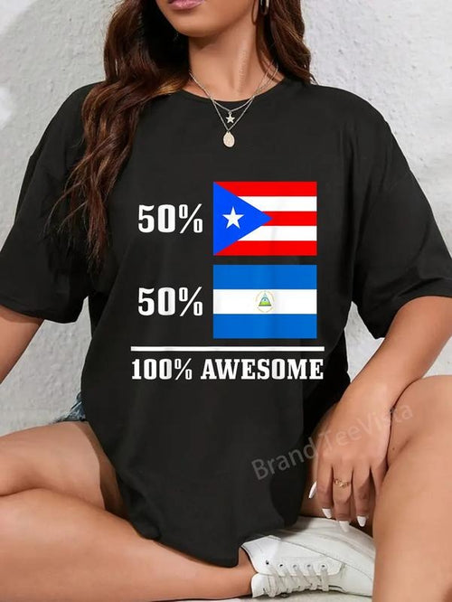 100% cotton 50% Puerto Rico 50% Nica Puerto Rican Nicaraguan Flag Pride T-Shirt women graphic shirts Hoodie, Sweatshirt