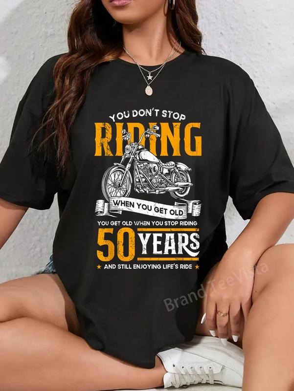 100% cotton 50th Birthday Gift For Men & 50 Years Biker Shirts Don't Stop Riding When You Get Old Motorcycle 50th...