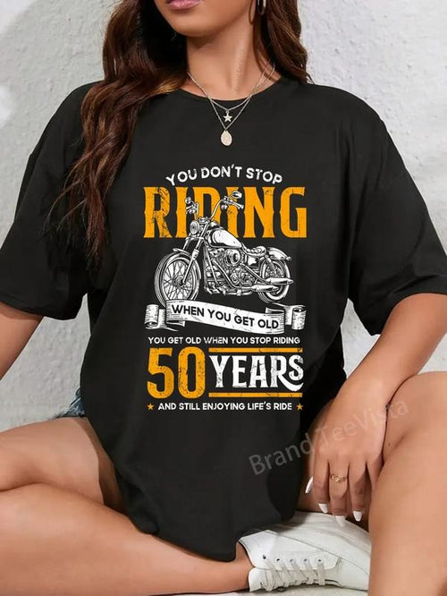 100% cotton 50th Birthday Gift For Men & 50 Years Biker Shirts Don't Stop Riding When You Get Old Motorcycle 50th...