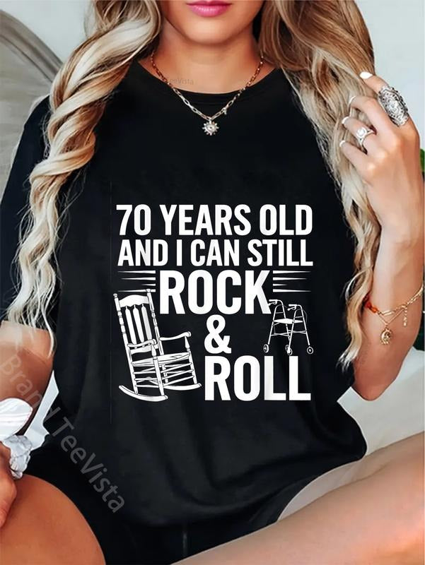 100% cotton 70 Years Old Funny Rock & Roll Birthday Humor Old Men Women T-Shirt women graphic shirts Hoodie, Sweatshirt