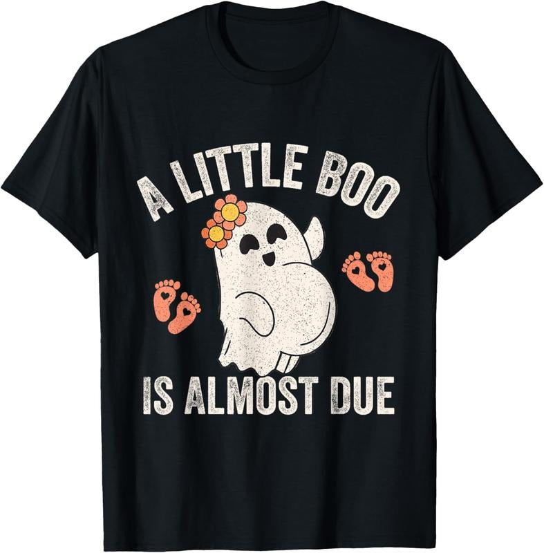 100% cotton A Little Boo is Almost Due Halloween Pregnancy Announcement T-Shirt women graphic shirts Hoodie, Sweatshirt