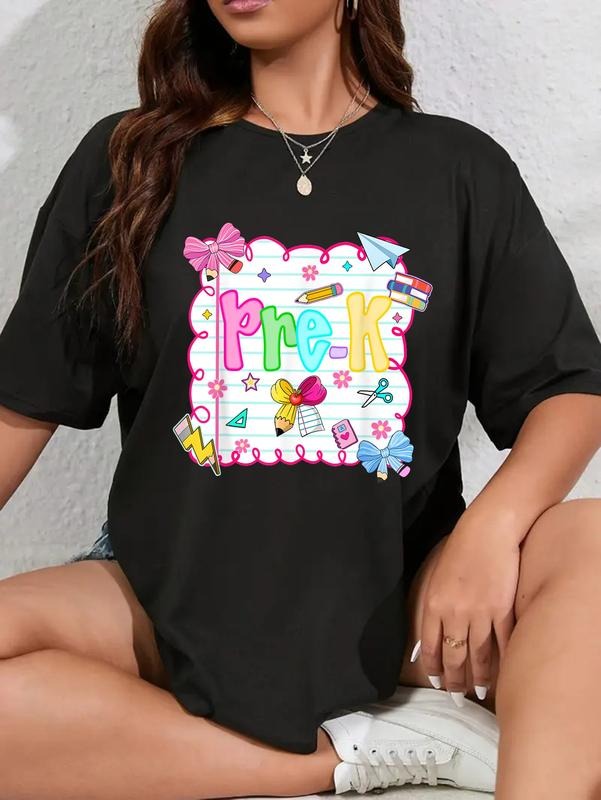 100% cotton Back to School  Pre-K Preschool Preppy Teacher Girls T-Shirt women graphic shirts Hoodie, Sweatshirt