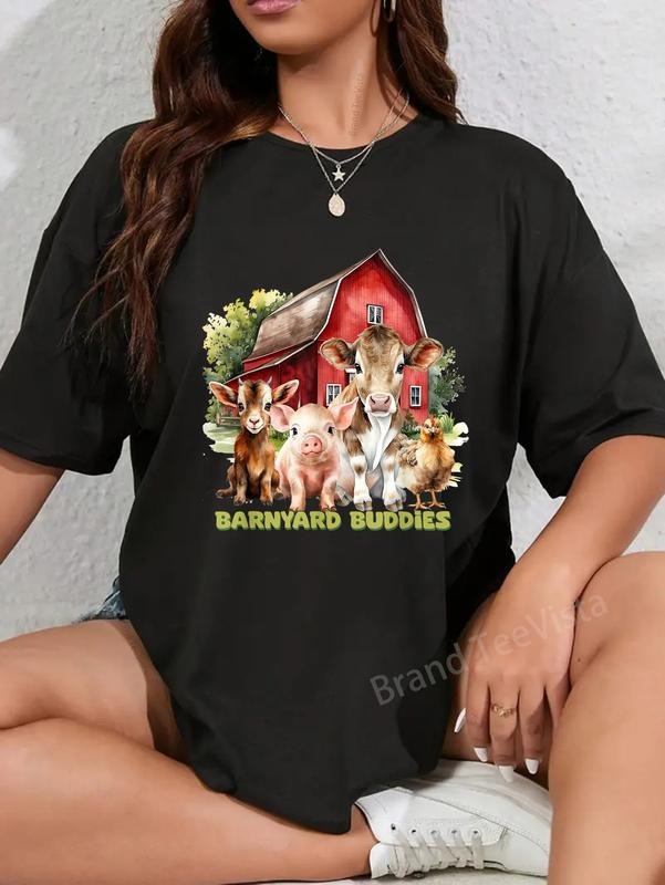 100% cotton Barnyard Buddies Cute Cow Goat Pig Hen On The Farm Barnyard T-Shirt women graphic shirts Hoodie, Sweatshirt