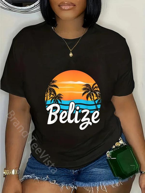 100% cotton Belize Souvenir Tropical Beach Sunset Retro T-Shirt women graphic shirts Hoodie, Sweatshirt | UrbanDripWear.com