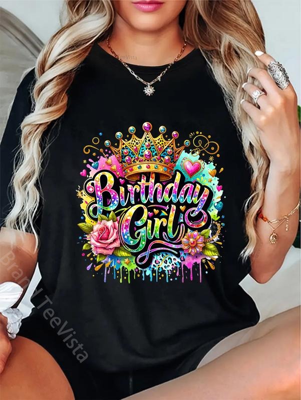 100% cotton Birthday Girl Crown Floral Fun T-Shirt for Women T-Shirt women graphic shirts Hoodie, Sweatshirt