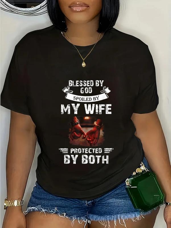 100% cotton Blessed By God Spoiled By My Wife Husband From Wife Marriage T-Shirt casual Fashion graphic tees for women...