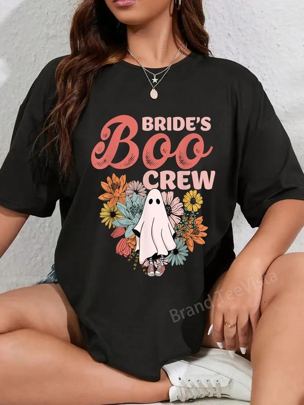 100% cotton Bride's Boo Crew Floral Ghost Wedding Bachelorette Halloween T-Shirt women graphic shirts Hoodie, Sweatshirt