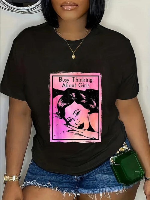 100% cotton Busy Thinking About Girls Busy Thinking About Girls Present T-Shirt casual Fashion graphic tees for women...