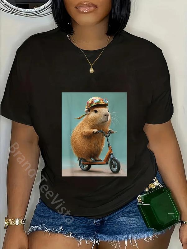 100% cotton Capybara riding Scooter with Glasses Funny Graphic T-Shirt women graphic shirts style 02 Hoodie, Sweatshirt