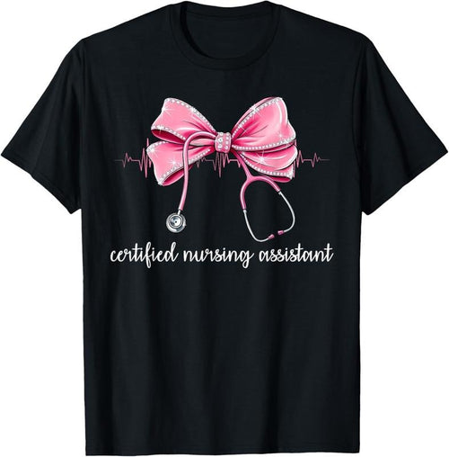 100% cotton Certified Nursing Assistant CNA Stethoscope Coquette Bow T-Shirt women graphic shirts Hoodie, Sweatshirt