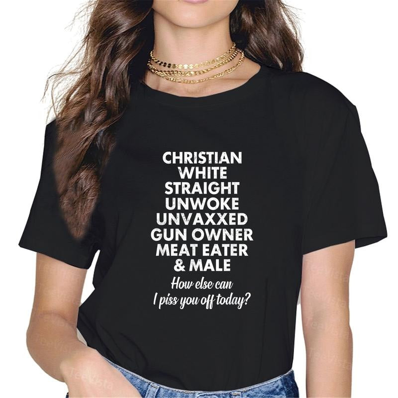100% cotton Christian White Straight Unwoke Unvaxxed Funny T-Shirt women graphic shirts Hoodie, Sweatshirt