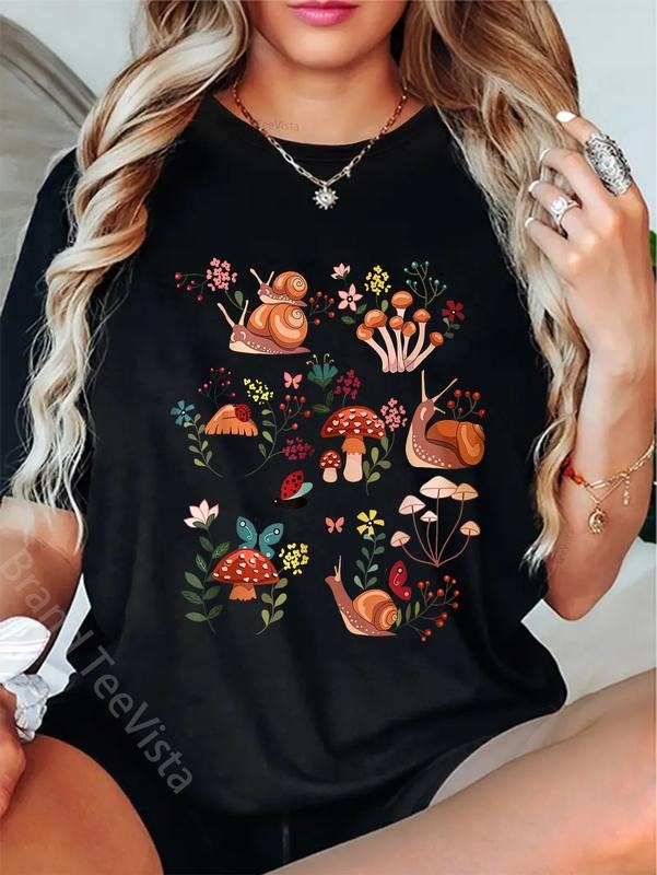100% cotton Cottagecore Wildflower Snail Mushroom Fairycore Aesthetic T-Shirt women graphic shirts Hoodie, Sweatshirt