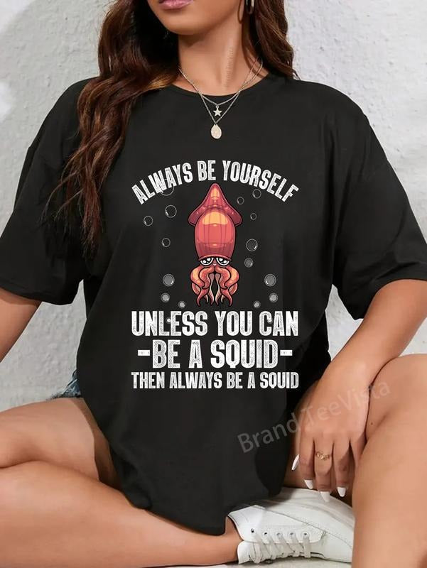 100% cotton Cute Squid Design For Men Women Squid Inkfish Kraken Lovers T-Shirt women graphic shirts Hoodie, Sweatshirt