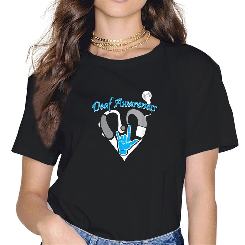 100% cotton Deaf Awareness Hearing Aid ASL Cochlear Implant T-Shirt women graphic shirts Hoodie, Sweatshirt
