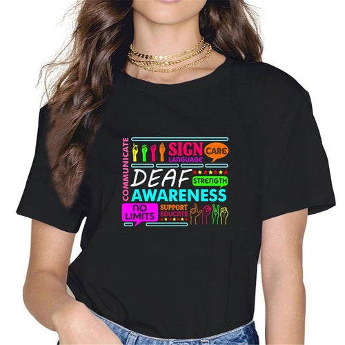 100% cotton Deaf Awareness Sign Deafness Hearing Loss Warrior T-Shirt women graphic shirts style 02 Hoodie, Sweatshirt