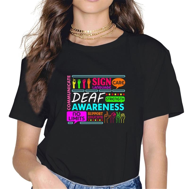 100% cotton Deaf Awareness Sign Deafness Hearing Loss Warrior T-Shirt women graphic shirts Hoodie, Sweatshirt