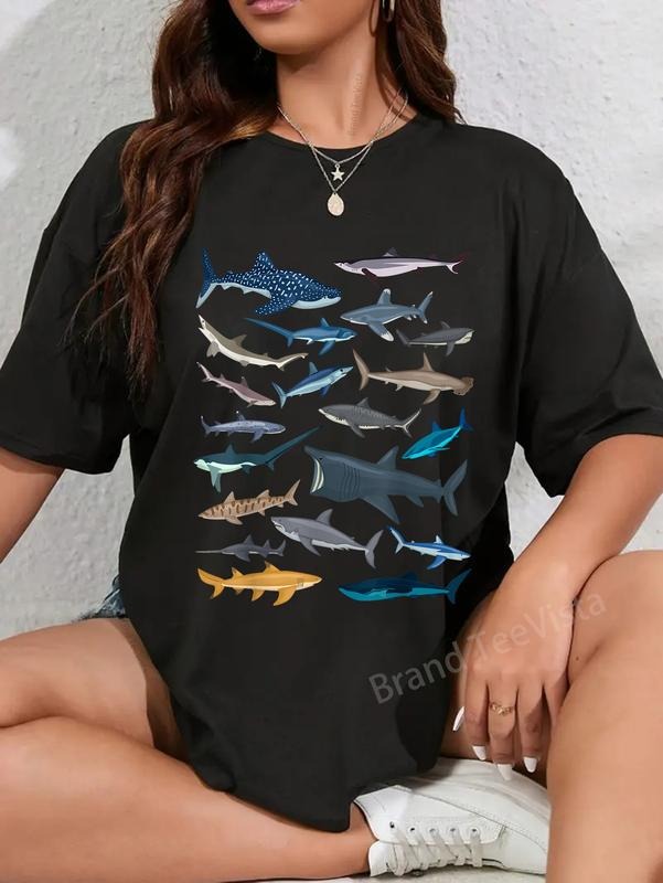 100% cotton Different Types of Sharks Boys Girl Shark Collage T-Shirt women graphic shirts Hoodie, Sweatshirt