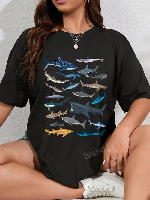 100% cotton Different Types of Sharks Boys Girl Shark Collage T-Shirt women graphic shirts Hoodie, Sweatshirt