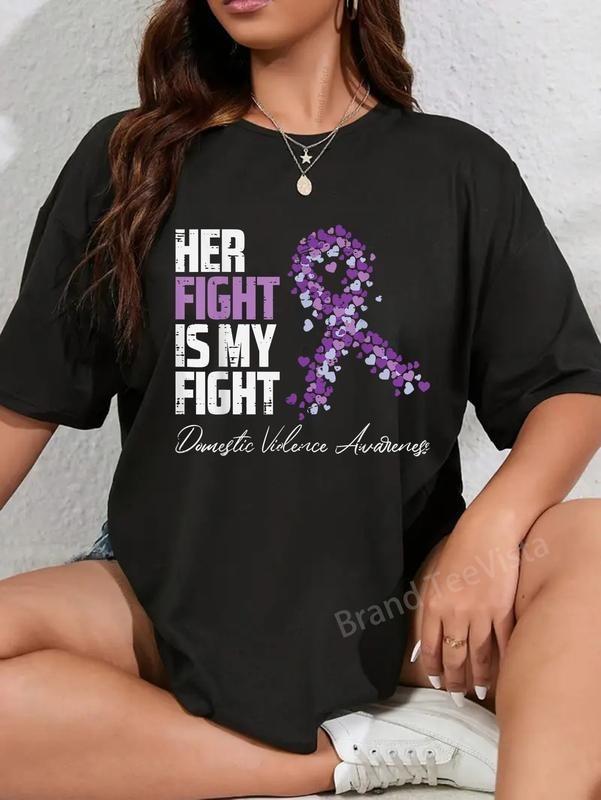 100% cotton Domestic Violence Her My Fight Awareness Support Women T-Shirt women graphic shirts Hoodie, Sweatshirt