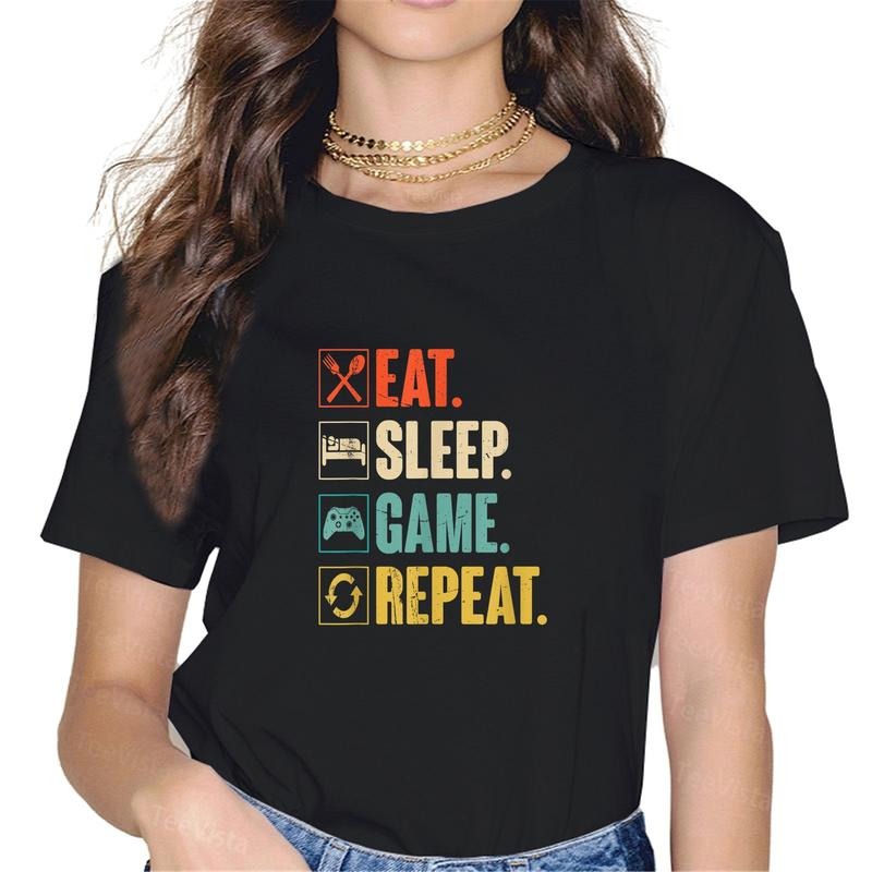 100% cotton Eat Sleep Game Repeat Funny Gamer Gift T-Shirt women graphic shirts Hoodie, Sweatshirt | UrbanDripWear.com