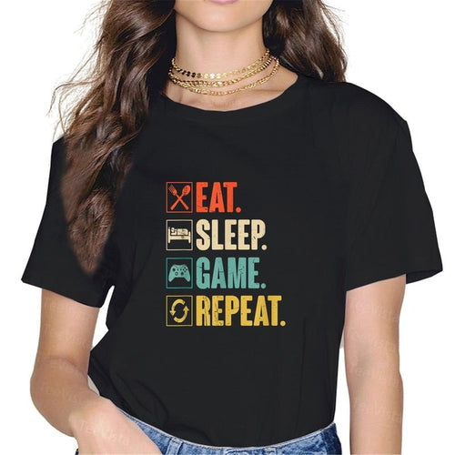 100% cotton Eat Sleep Game Repeat Funny Gamer Gift T-Shirt women graphic shirts Hoodie, Sweatshirt | UrbanDripWear.com