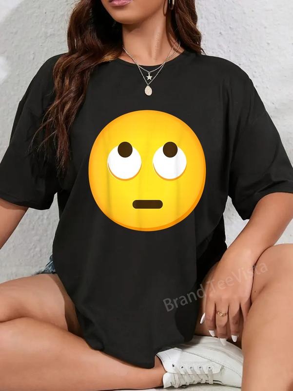 100% cotton Emoticon Face with Rolling Eyes Eye roll Emoticon T-Shirt women graphic shirts Hoodie, Sweatshirt