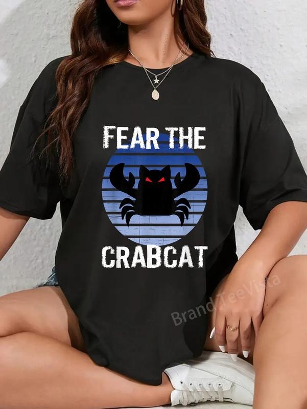 100% cotton Fear the Crabcat Tees - Funny Crab Cat Cryptozoology T-Shirt - Unisex-Adults - Black - Short Sleeve