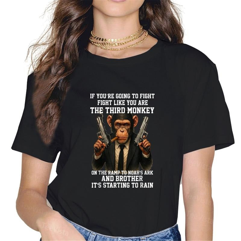 100% cotton Fight Like The Third Monkey Noah Ark Rain Funny T-Shirt women graphic shirts Hoodie, Sweatshirt