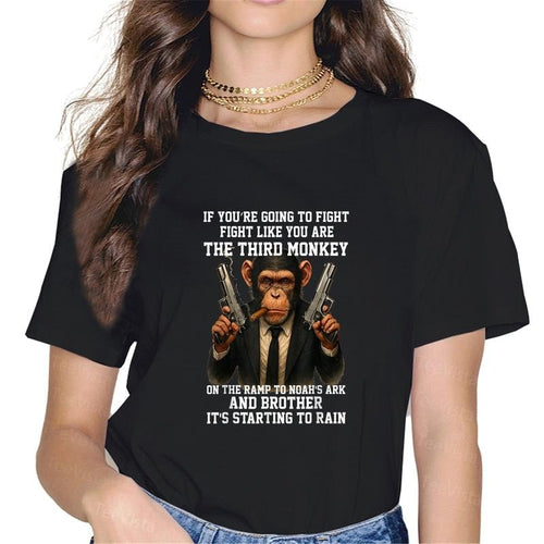 100% cotton Fight Like The Third Monkey Noah Ark Rain Funny T-Shirt women graphic shirts Hoodie, Sweatshirt