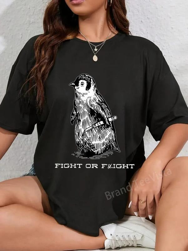 100% cotton Fight or Flight Funny Penguin Funny Meme North Pole Penguin T-Shirt women graphic shirts Hoodie, Sweatshirt