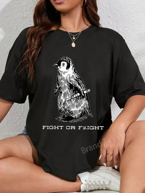 100% cotton Fight or Flight Funny Penguin Funny Meme North Pole Penguin T-Shirt women graphic shirts Hoodie, Sweatshirt