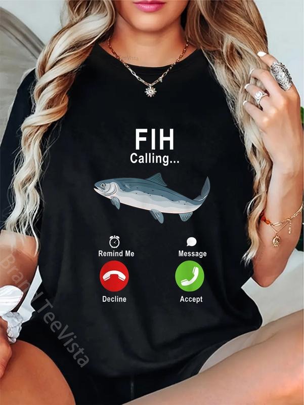 100% cotton Fih Calling Remind Me Message Decline Accept Phone Call Fish T-Shirt women graphic shirts style 02 Hoodie,...