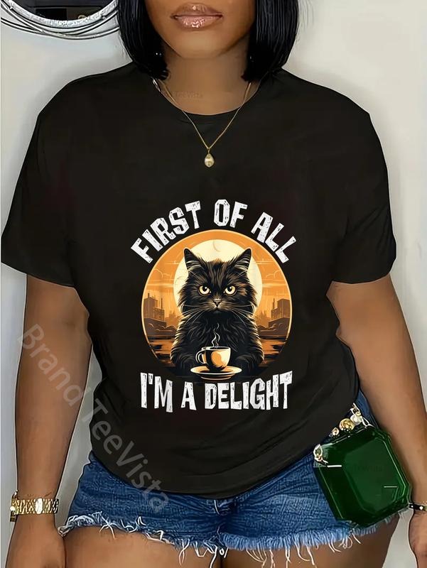 100% cotton First Of All I'm A Delight Sarcastic Angry Cat Coffee Lover T-Shirt for Men Women women graphic shirts style...