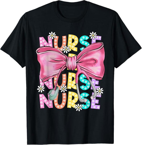 100% cotton Floral Blue Coquette Bow Nurse Stethoscope Nursing Doctor T-Shirt women graphic shirts Hoodie, Sweatshirt