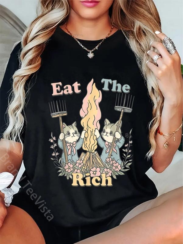 100% cotton Funny Cute Cat Eat The Rich Meme Burn The Rich Women Men T-Shirt women graphic shirts Hoodie, Sweatshirt