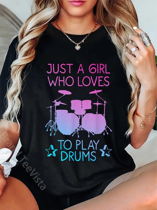 100% cotton Funny Drummer Art For Girls Women Drumming Drum Set Drummer T-Shirt women graphic shirts Hoodie, Sweatshirt
