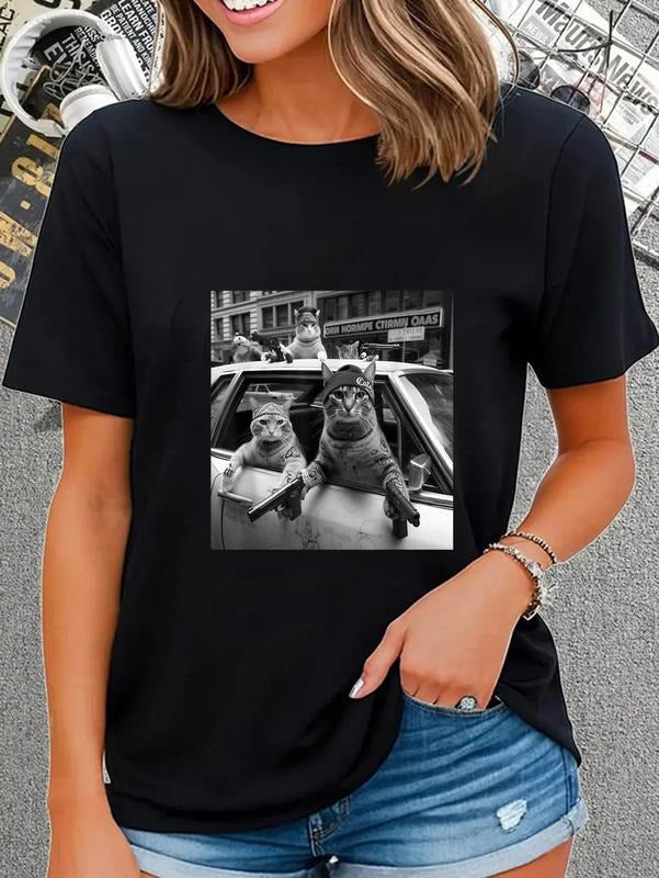 100% cotton Funny Gangster Cats Street Design T-Shirt women graphic shirts Hoodie, Sweatshirt | UrbanDripWear.com