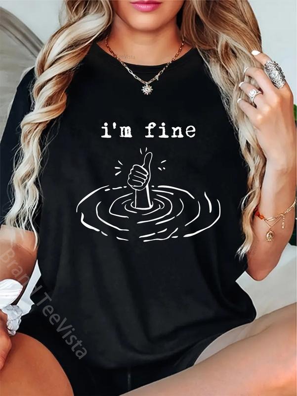 100% cotton Funny I'm Fine Thumbs Up Mental Health Sarcastic Graphic T-Shirt women graphic shirts Hoodie, Sweatshirt