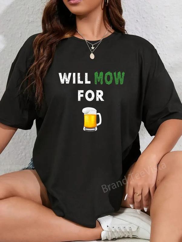 100% cotton Funny Lawn Mowing Will Mow Grass For Beer Drinking Yard Work T-Shirt women graphic shirts Hoodie, Sweatshirt
