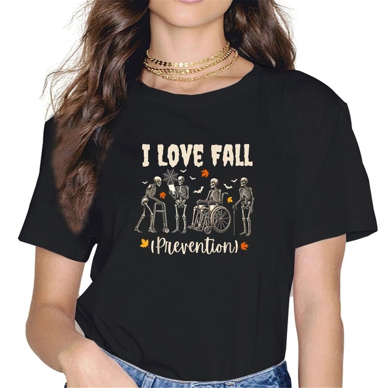 100% cotton Funny Skeleton I Love Fall Prevention Fall Physical Therapy T-Shirt women graphic shirts Hoodie, Sweatshirt