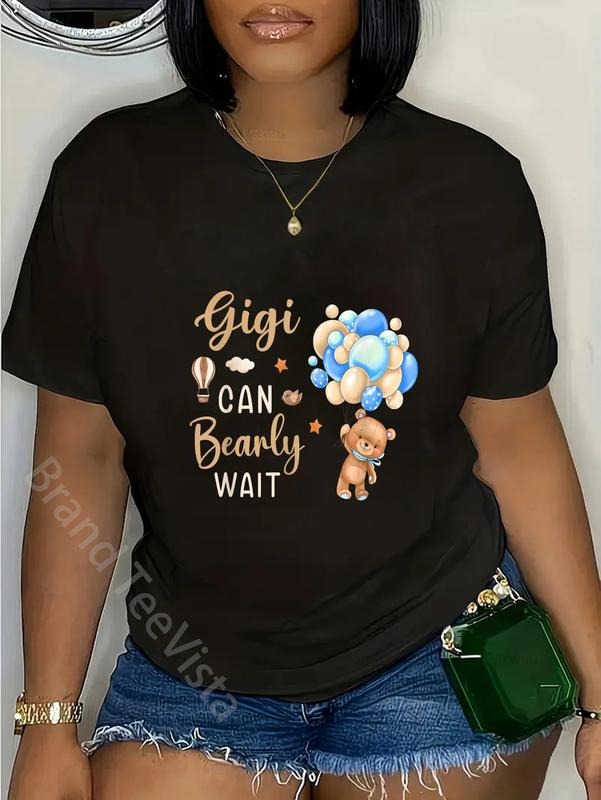 100% cotton Gigi Can Bearly Wait Bear Gender Neutral Boy Baby Shower T-Shirt women graphic shirts Hoodie, Sweatshirt
