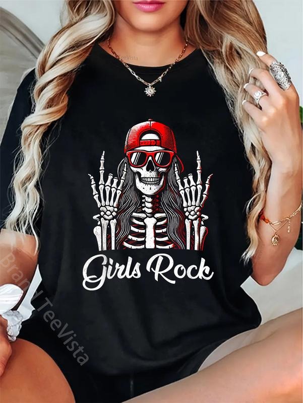 100% cotton Girls Rock, Rock'n Roll Girl, Skeleton Rocker Cool Punk Rock T-Shirt women graphic shirts Hoodie, Sweatshirt