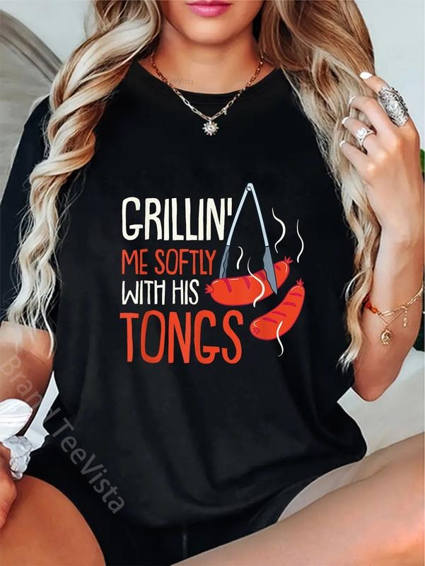 100% cotton Grilling Me Softly With His Tong I Grillmaster BBQ Meat T-Shirt women graphic shirts Hoodie, Sweatshirt