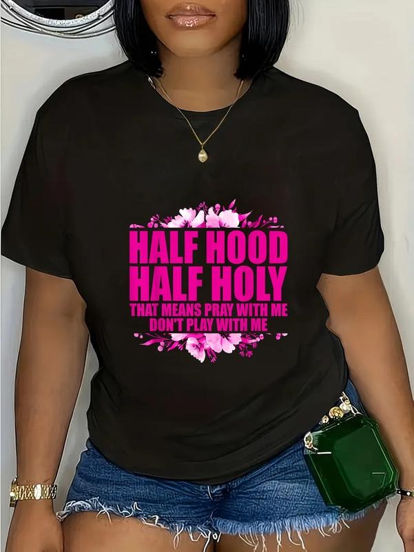 100% cotton Half Hood Half Holy That Means Pray With Me Don't Play T-Shirt casual Fashion graphic tees for women Hoodie,...