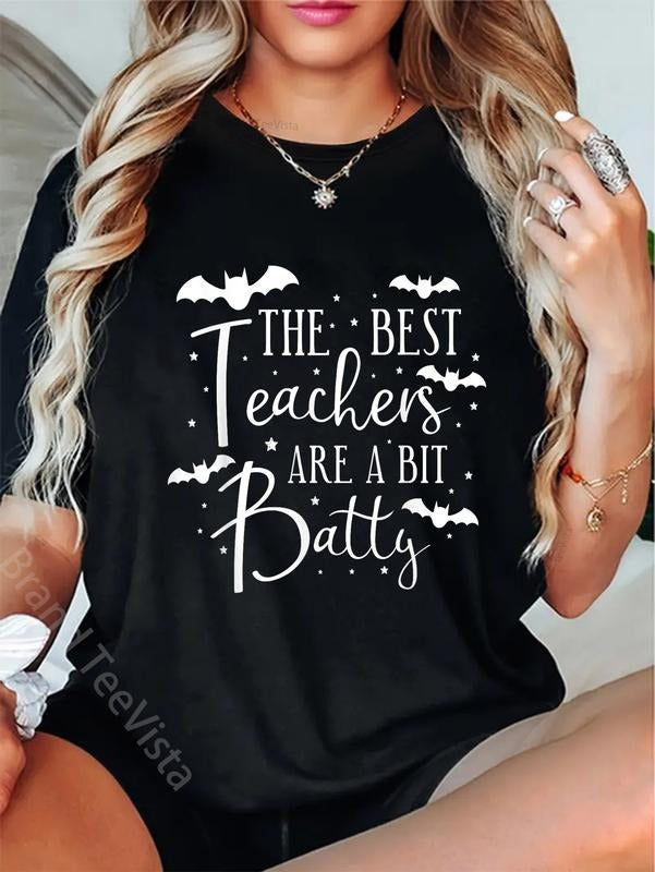 100% cotton Halloween Best Teachers Are A Bit Batty Spooky Bats T-Shirt women graphic shirts Hoodie, Sweatshirt
