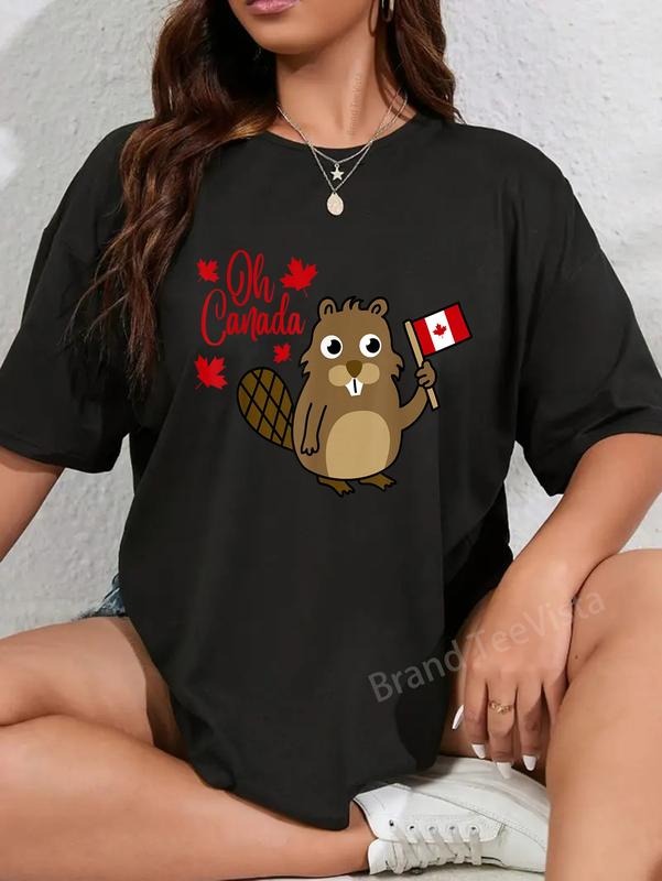 100% cotton Happy Canada Day Shirt Funny Canadian Groundhog Flag T-Shirt women graphic shirts Hoodie, Sweatshirt